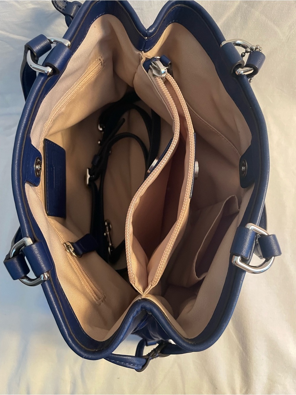 Coach Blue Signature Shoulder Purse / Hand Bag with Leather Trim - Picture 8 of 15